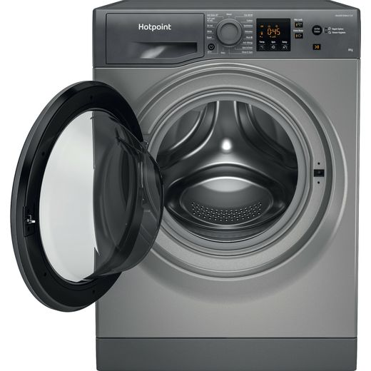 Hotpoint Anti-Stain NSWM 846 GG UK 8kg Washing Machine with 1400 rpm - Graphite - Front with door open shot