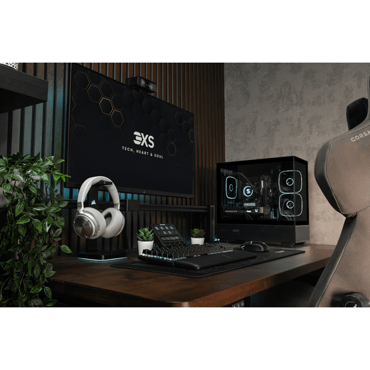 3XS Core Gaming PC - NVIDIA® GeForce RTX™ 5060, AMD Ryzen™ 5, 500GB SSD, 16 GB RAM - Black - computer in office shot