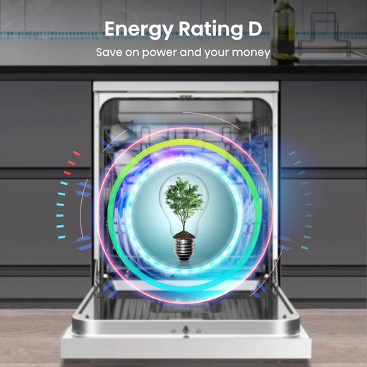 Hisense Standard Dishwasher - White - Annotation - Energy rating D shot