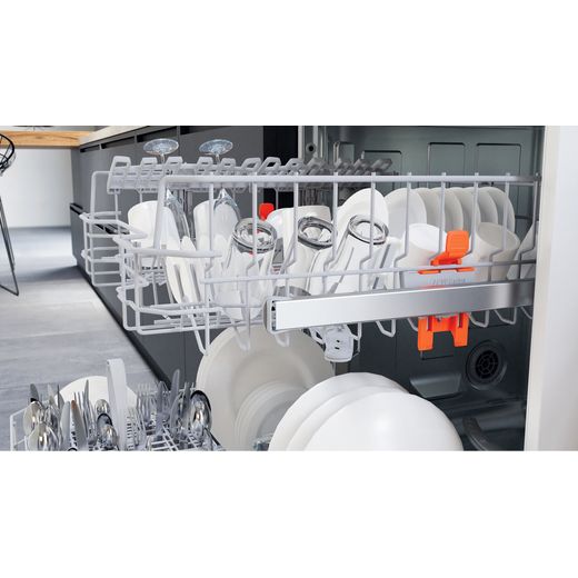Hotpoint Standard Dishwasher - White - Close up of open rack shot