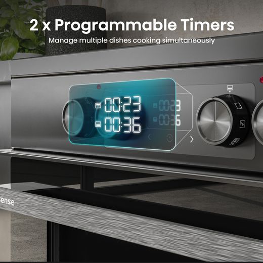 Hisense Hi6 Max HDCEIT6C20B 60cm Wide Double Oven Electric Cooker with Induction Hob - Jet Black - Annotation - 2 x programmable timer