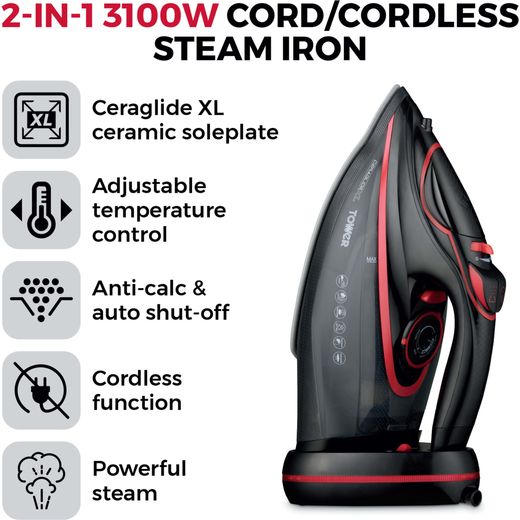 Tower CeraGlide XL Cordless T22035RED 3100 Watt Iron -Black / Red - Annotation - Features