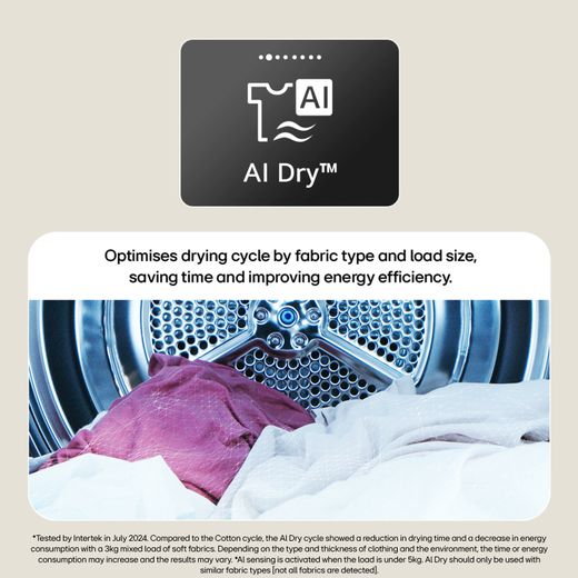 LG VX70 Series AI Dry RHX7009TBB Wifi Connected 9Kg Heat Pump Tumble Dryer - Black - Annotation - AI dry