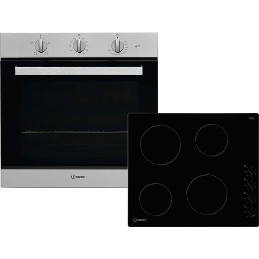 Indesit Aria K002979 Built In Electric Single Oven and Ceramic Hob Pack - Stainless Steel / Black - A Rated