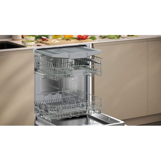 NEFF N50 Fully Integrated Standard Dishwasher - Silver - dishwasher with door open shot