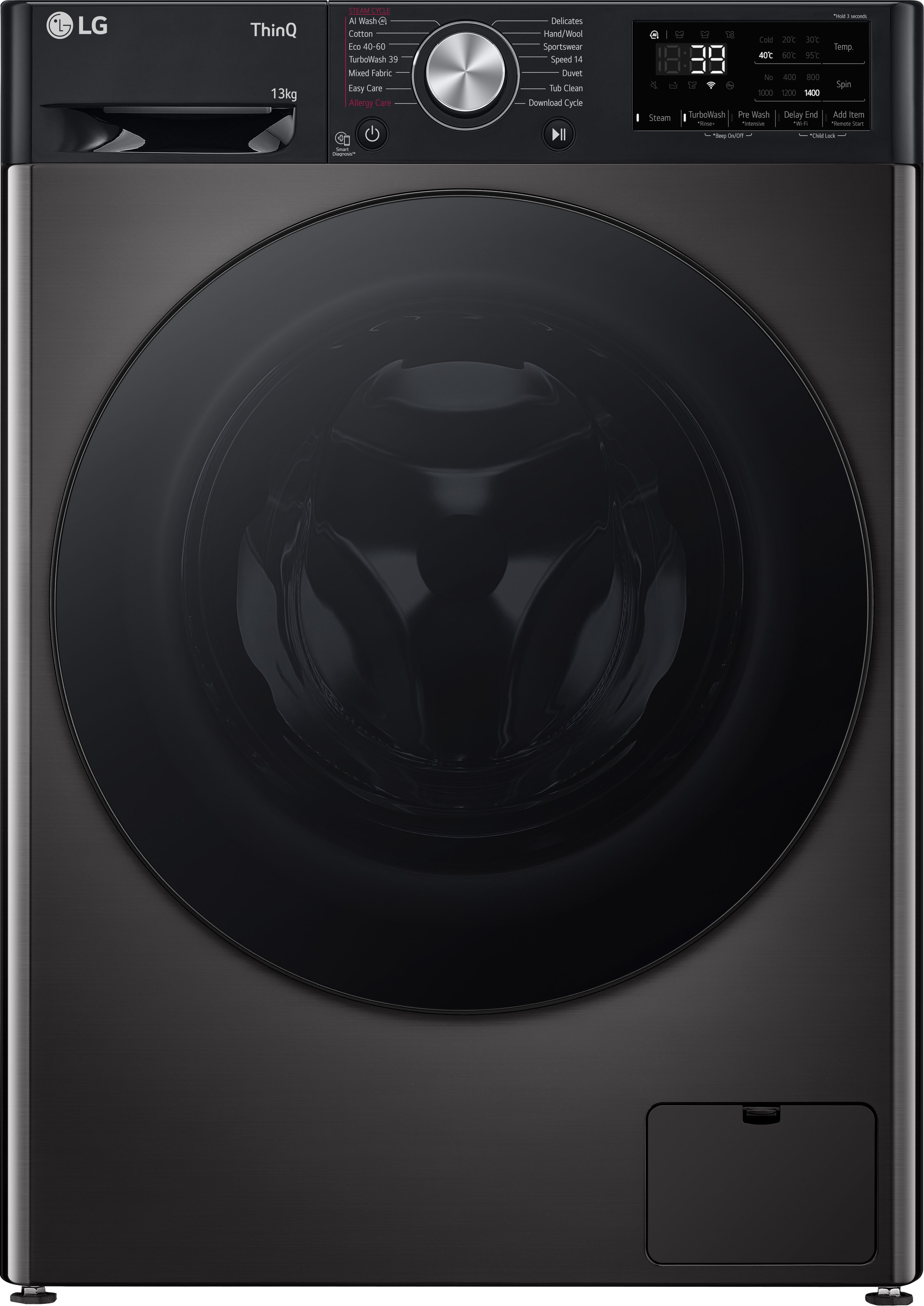LG TurboWash360 F4Y713BBTN1 13kg Washing Machine with 1400 rpm - Platinum Black - A Rated, Black