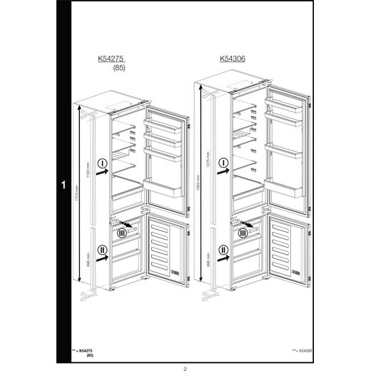 Beko Integrated 70/30 Fridge Freezer with Sliding Door Fixing Kit - White - Annotation - Dimension shot
