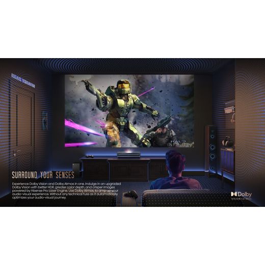 Hisense PX3 4K Ultra HD Laser TV Projector - Up to 150" - Annotation -Surround senses shot