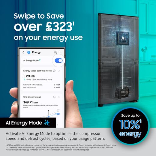 Samsung Bespoke American Fridge Freezer - Clean Black - Annotation - AI Energy Mode