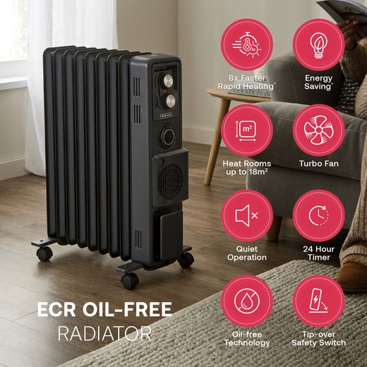 Dimplex Oil Free Radiator 2400W - Anthracite - Annotation - Oil free shot