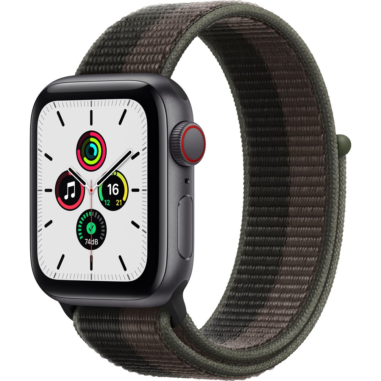 Apple Watch SE, 40mm, GPS + Cellular [2021] - Space Grey Aluminium Case  with Tornado/Grey Sport Loop