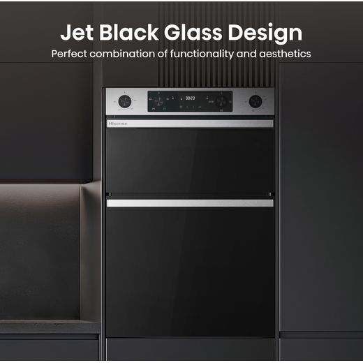 Hisense Hi6 Built In Electric Double Oven - Stainless Steel - Annotation - Glass design shot 