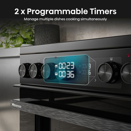 Hisense Hi6 Max HDCEC6C20B 60cm Wide Double Oven Electric Cooker with Ceramic Hob - Jet Black - Annotation - 2 x programmable timers