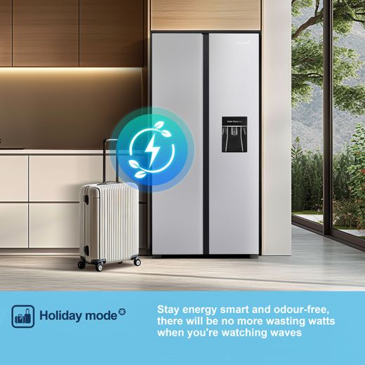 Fridgemaster American Fridge Freezer - Silver - Annotation - Holiday mode