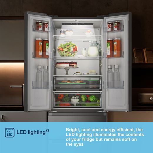Fridgemaster American Fridge Freezer - Silver - Annotation - LED lighting shot