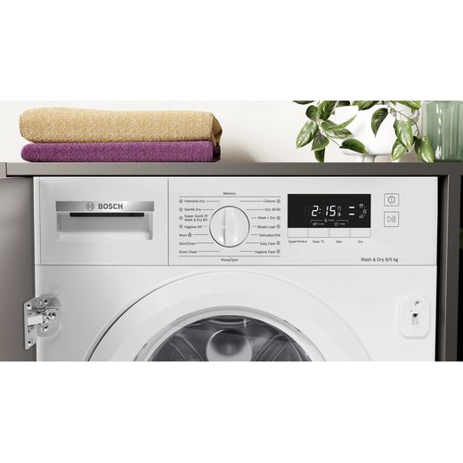 Bosch Series 4 WKD28260GB Integrated 8Kg / 5Kg Washer Dryer with 1400 rpm - White - control panel shot