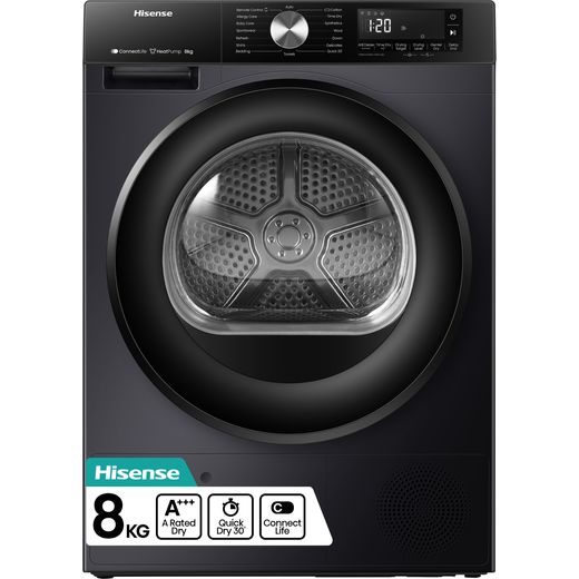 Hisense 3S Series DH3S802BB3 Wifi Connected 8Kg Heat Pump Tumble Dryer - Black - Front shot