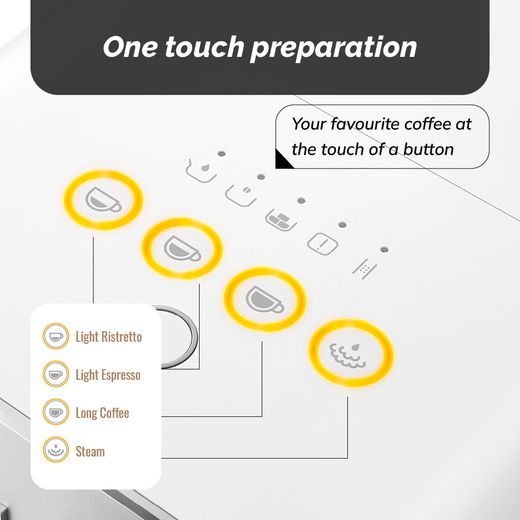 Smeg 50's Style BCC12WHMUK Bean to Cup Coffee Machine - Matte White - Annotation - one touch prep