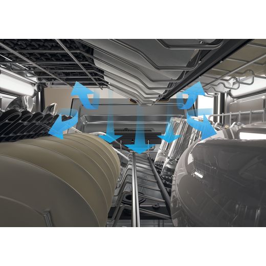 Whirlpool Standard Dishwasher - Black - Inside dishwasher with air flow being shown shot 