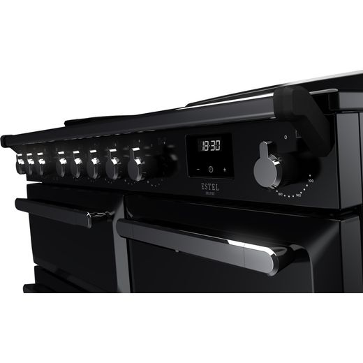 Rangemaster Estel Deluxe Electric Range Cooker with Zone induction hob Hob - Black / Chrome - Control panel shot