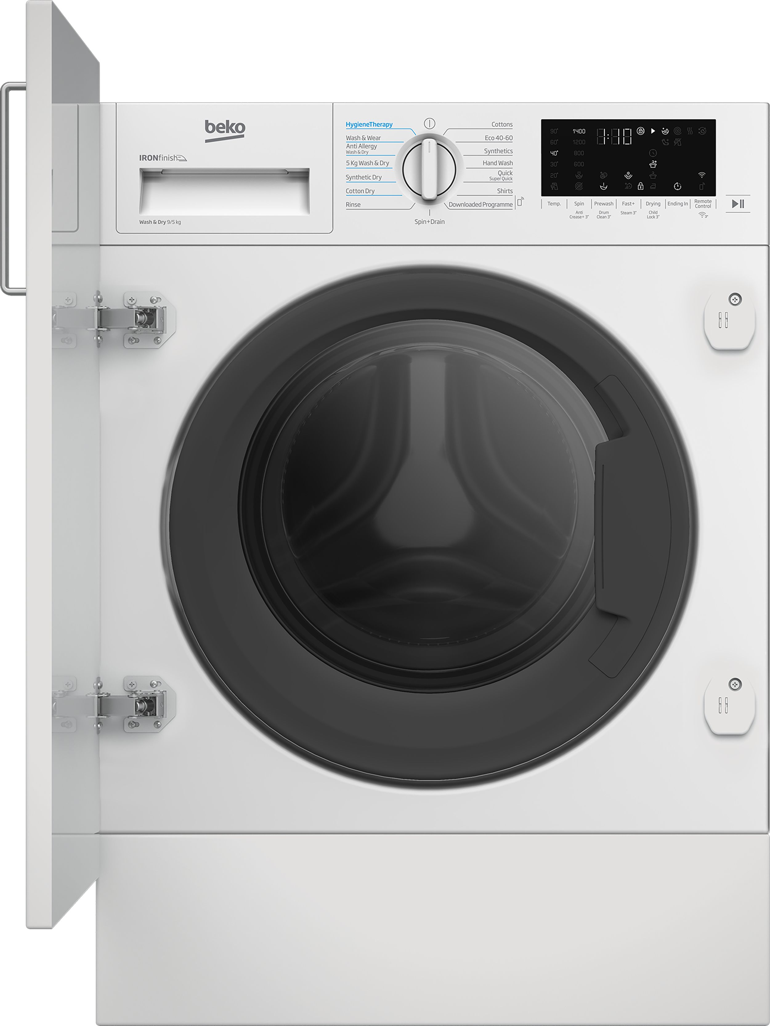 Image of Beko RecycledTub® WDIK954451F Wifi Connected Integrated 9Kg/5Kg Washer Dryer with 1400 rpm - White - D Rated [Wash&Dry], B Rated [Wash Only], White