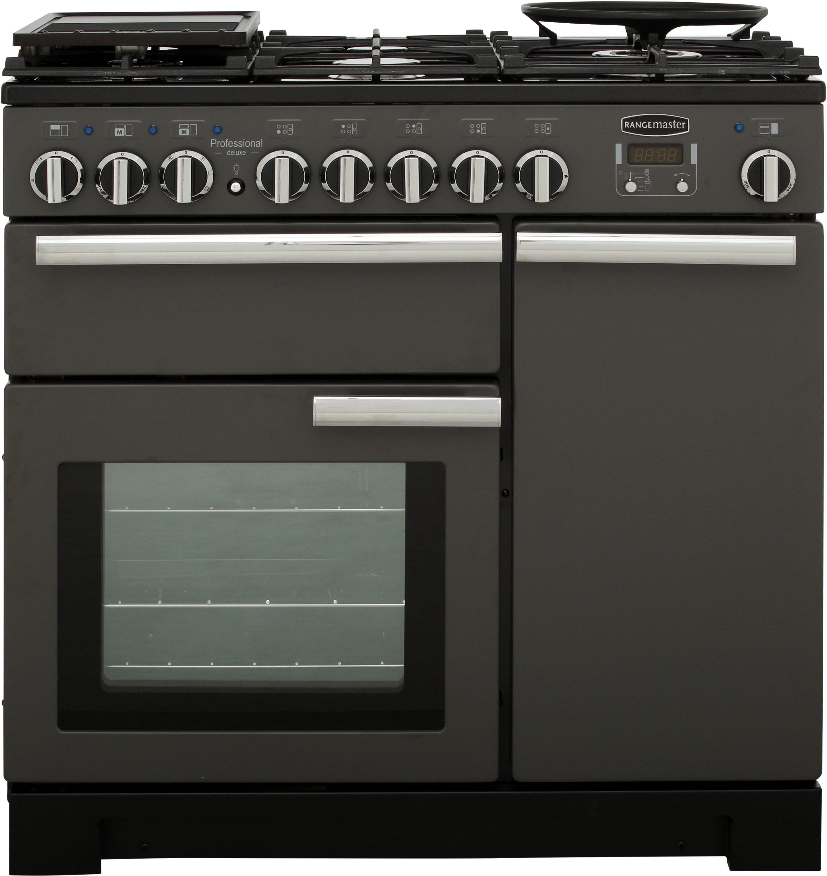 Rangemaster Professional Deluxe PDL90DFFSL/C 90cm Dual Fuel Range Cooker - Slate - A/A Rated, Graphite