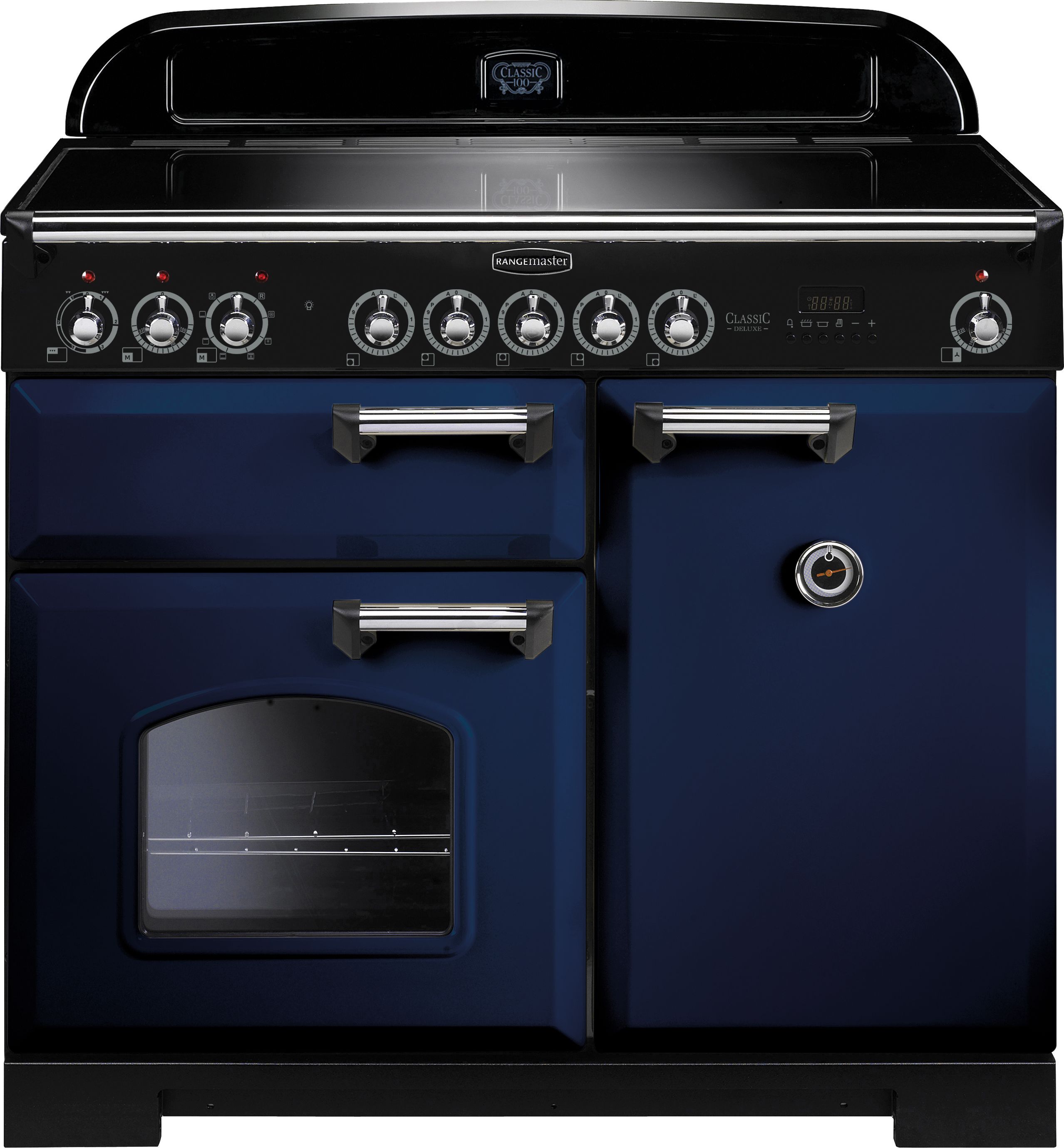 Rangemaster Classic Deluxe CDL100EIRB/C 100cm Electric Range Cooker with Induction Hob - Regal Blue / Chrome - A/A Rated, Blue
