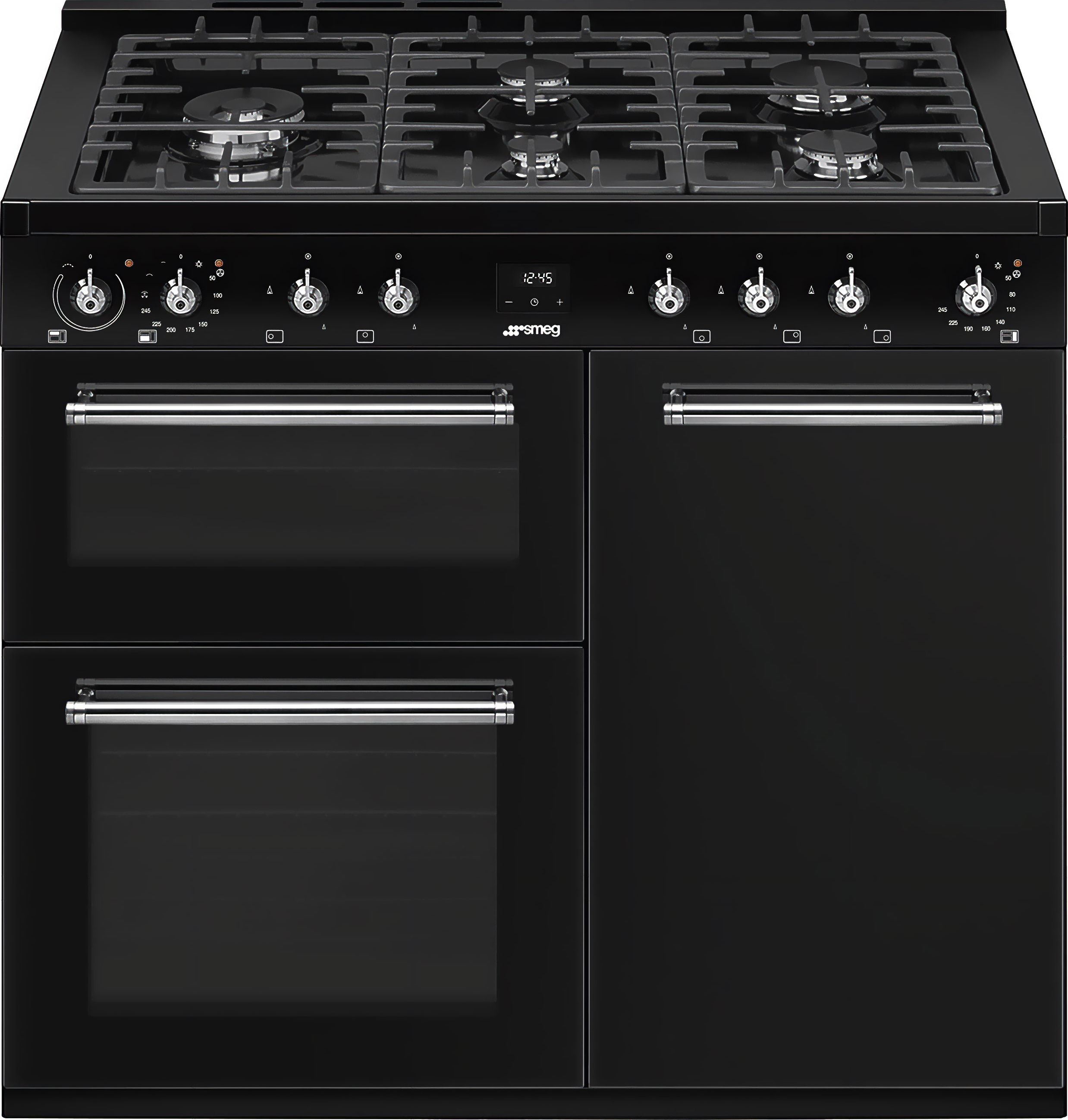 Image of Smeg Concert CX103GMBL 100cm wide Dual Fuel Range Cooker with Gas Hob - Black - A/B Rated, Black