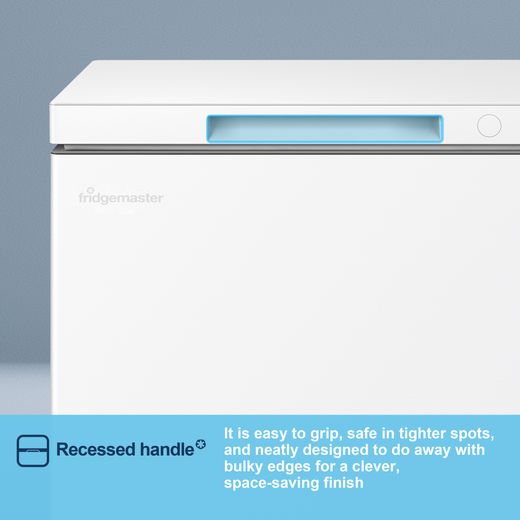 Fridgemaster Chest Freezer - White - Annotation - recessed handle shot 