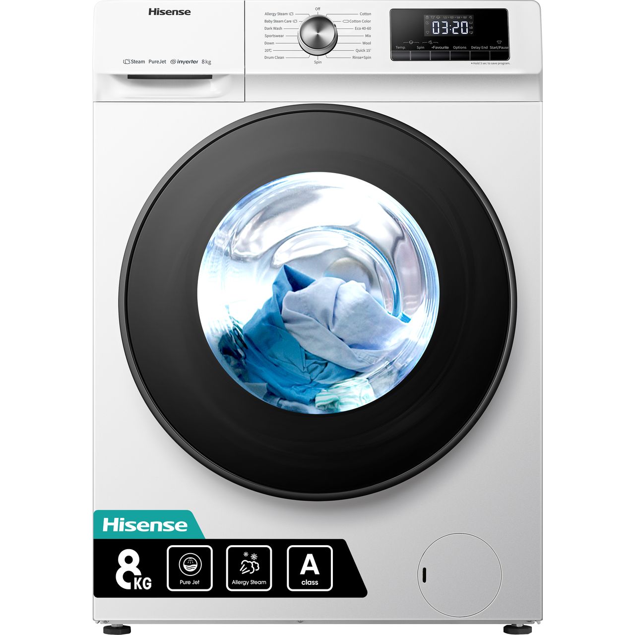 Hisense 3 Series WFQA8014EVJM 8kg Washing Machine with 1400 rpm - White - A  Rated