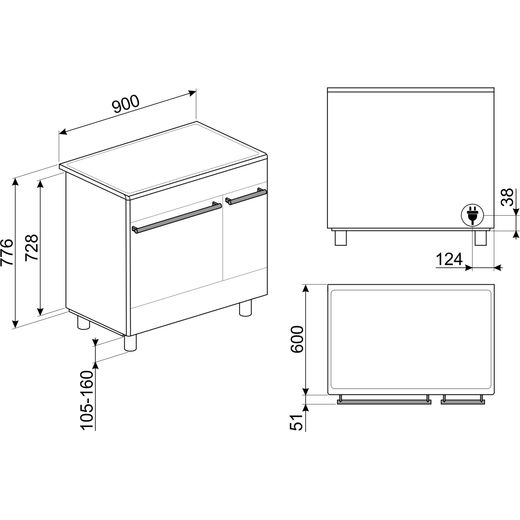 CX92IM Stainless Steel 90cm  Double Cavity Induction Cooker - Dimensions