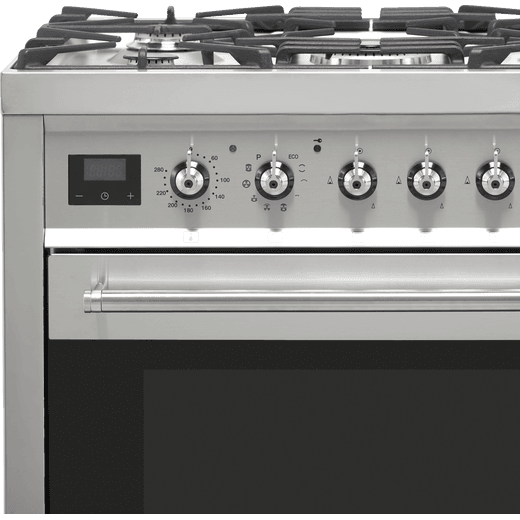 Smeg Dual Fuel Cooker - Stainless Steel - Close up control panel shot