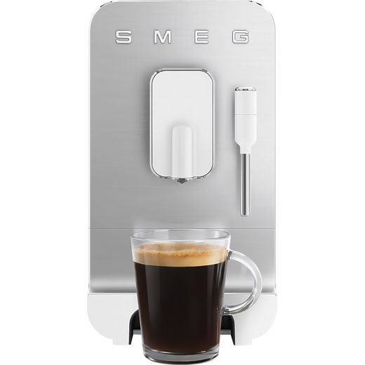 Smeg BCC12WHMUK Coffee Machines Matte White - Front with taller coffee machine shot