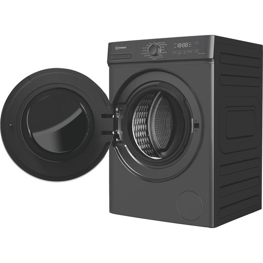 Indesit MyTime IDMA 8564S MY TIME UK 8Kg / Washer Dryer with 1400 rpm - Silver - Left perspective with door open shot 