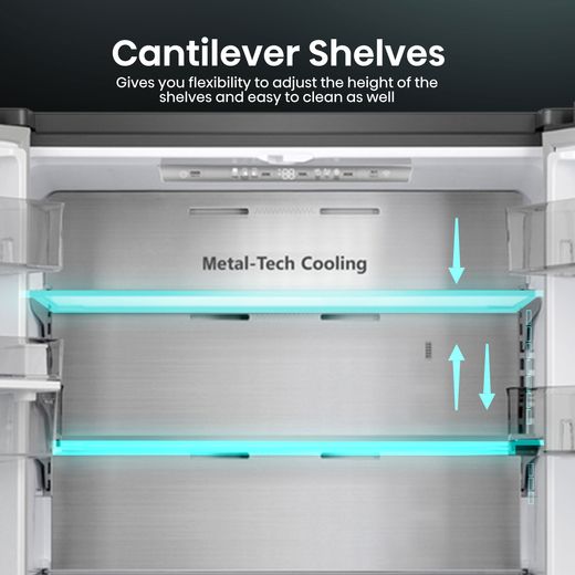 Hisense American Fridge Freezer - Stainless Steel - Annotation - Cantilever shelves shot