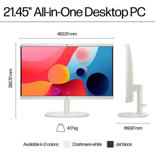 HP 22 -dg0007na 21.45" All in One - Intel Celeron, 128GB UFS - White - Annotation - Dimension shot