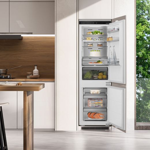 Hisense RB3B250SAWE1 177cm 70/30 Integrated Frost Free Fridge Freezer with Sliding Door Fixing Kit - White - Fridge freezer in kitchen shot