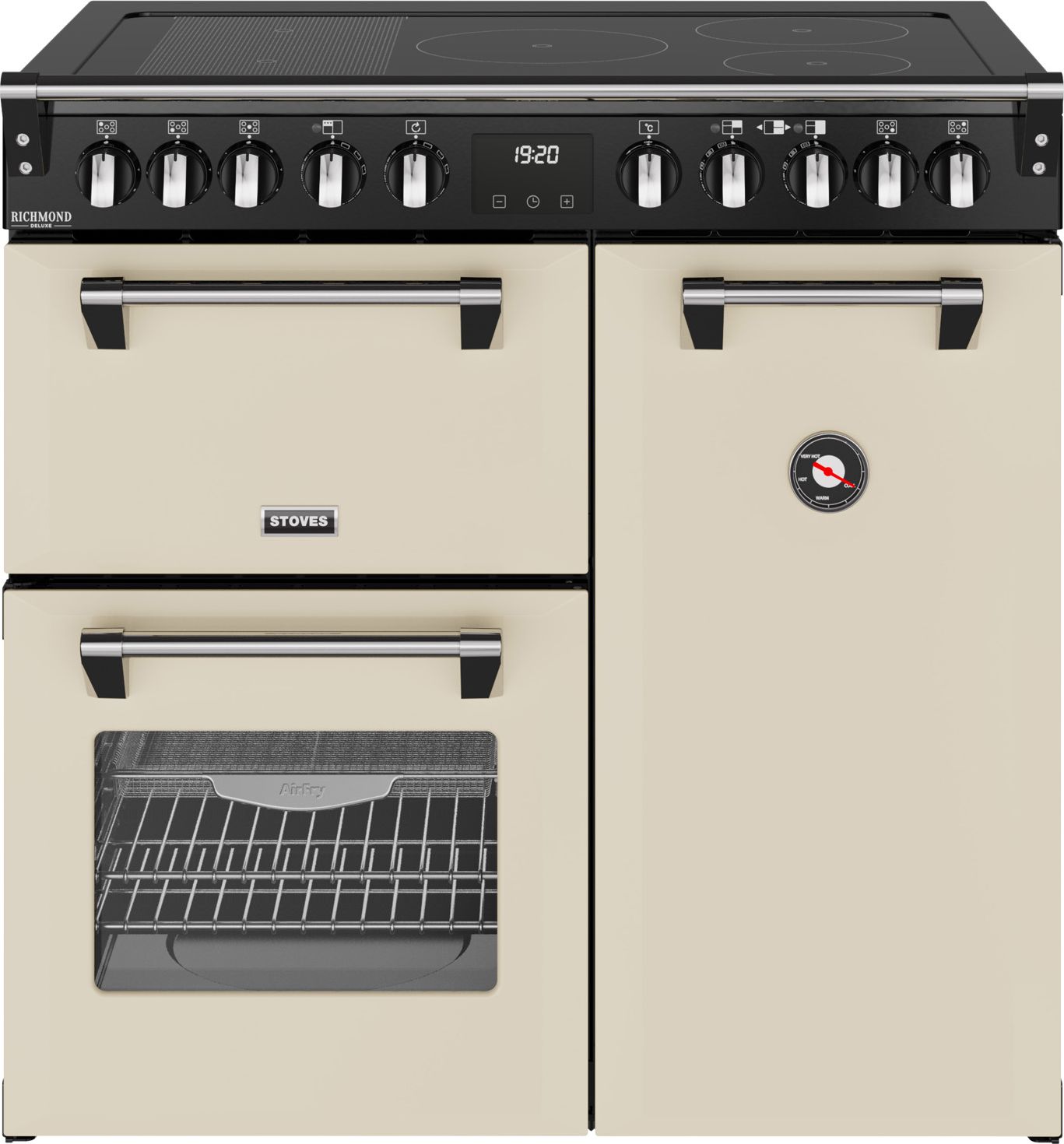 Stoves Cream 90cm Electric Range Cooker 5-Zone Induction Hob 3 Ovens Equiflow Steam Infuse PRO-TRAC