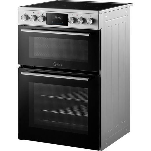 Midea MFO24EME4R118-SS 60cm Wide Double Oven Electric Cooker with Ceramic Hob - Stainless Steel  - left perpsective shot
