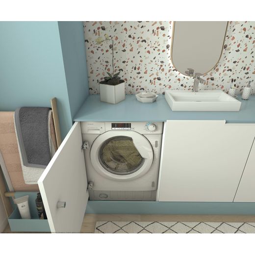 Candy Smart CBD 485D22-S Integrated 8Kg / 5Kg Washer Dryer with 1400 rpm - White - high perspective washer dryer in cupboard shot