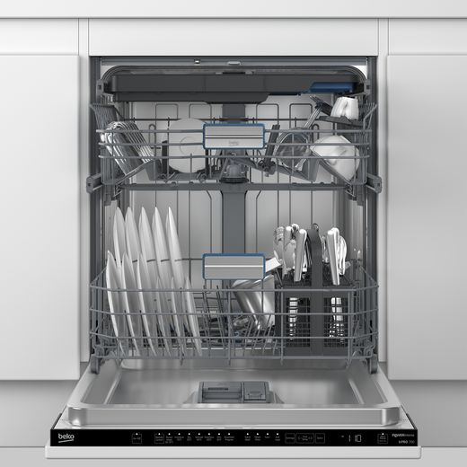 Beko bPRO 700 Integrated Standard Dishwasher - Silver - front with door open shot 