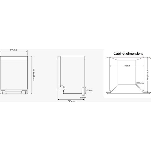 Samsung Series 9 WaterJet Clean™ Integrated Standard Dishwasher - Dark Grey - Annotation - dimensions shot