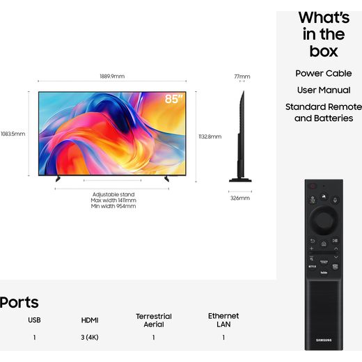 Samsung 85" 4K Ultra HD Smart TV - Dimensions