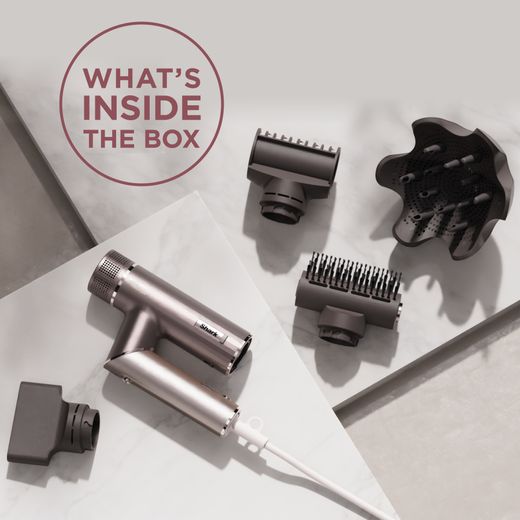 Shark SpeedStyle Pro FLEX 4-in-1 HD542UK Hair Dryer - Mocha Silver - Annotation - What's in the box