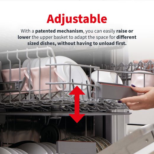 Sharp Slimline Dishwasher - White - Annotation - Adjustable baskets