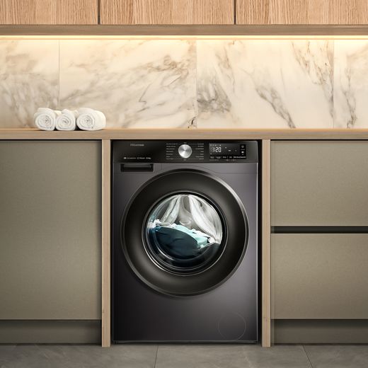 Hisense 3S Series WF3S1043BB3 10.5kg Washing Machine with 1400 rpm - Black - Washing machine in kitchen shot