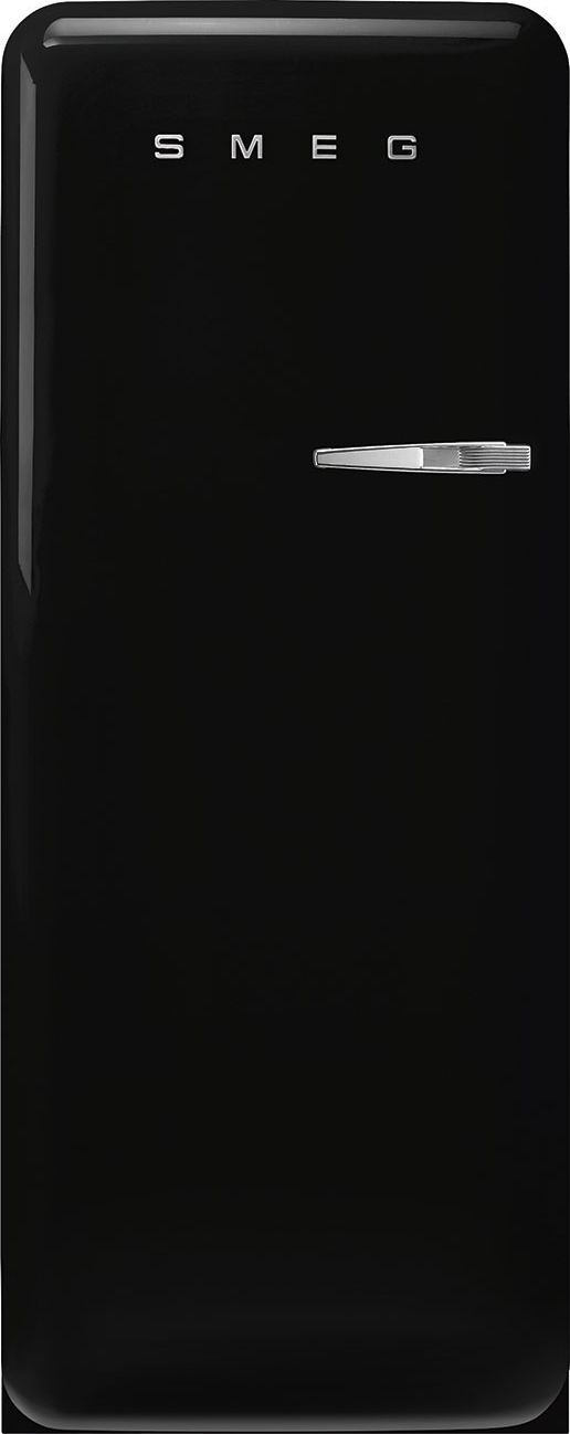 Image of Smeg 50s Style Retro Left Hand Hinge FAB28LBL6UK 153cm Small Fridge with Ice Box - Black - C Rated, Black