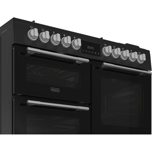 Hotpoint RH100FA21BB 100cm wide Dual Fuel Range Cooker with Gas Hob - Blackout  - control panel shot