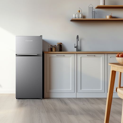 Fridgemaster MTM48120ES 117cm 80/20 Small Fridge Freezer - Silver  - Fridge freezer in kitchen shot