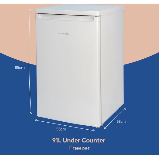 Russell Hobbs Under Counter Freezer - White - Annotation - Dimension shot